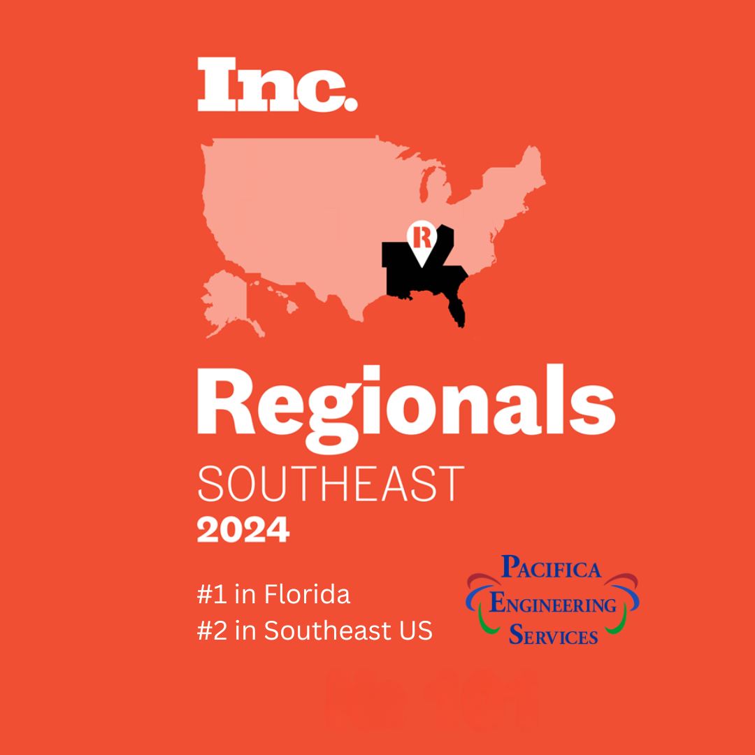 We are thrilled and incredibly proud to announce a monumental achievement for our team and our esteemed clients. 🚀Pacifica Engineering Services, LLC has been honored by Inc. Regionals as the #1 Fastest Growing Engineering Firm in Florida and #2 in the Southeast United States over a two-year period!